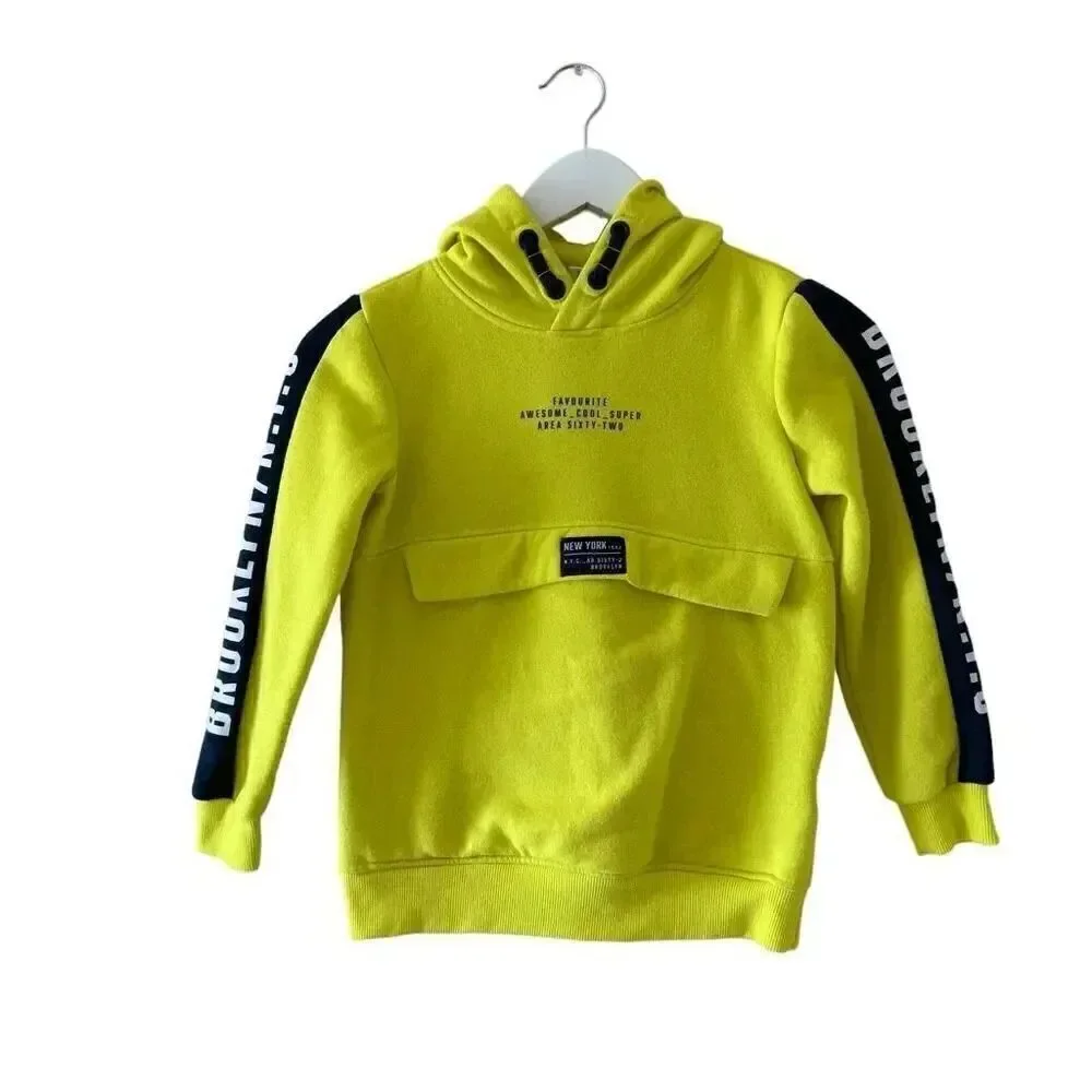 Dopodopo Neon Yellow Boys Cotton Blend Long Sleeves Hooded Sz S